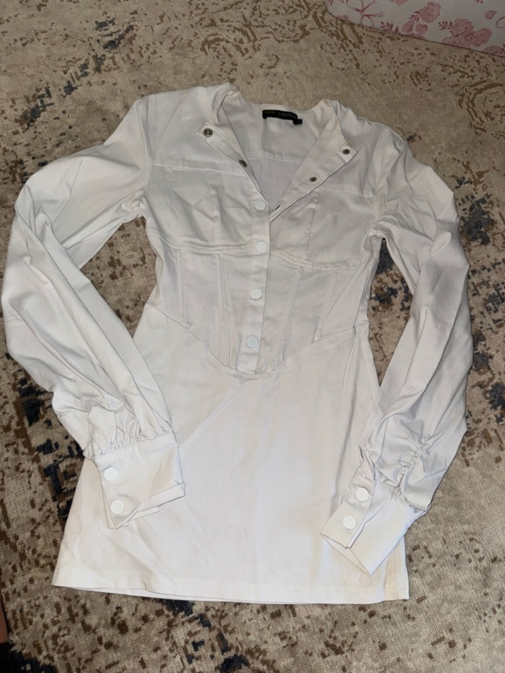 Finesse White Long Sleeve Corset-Style Dress